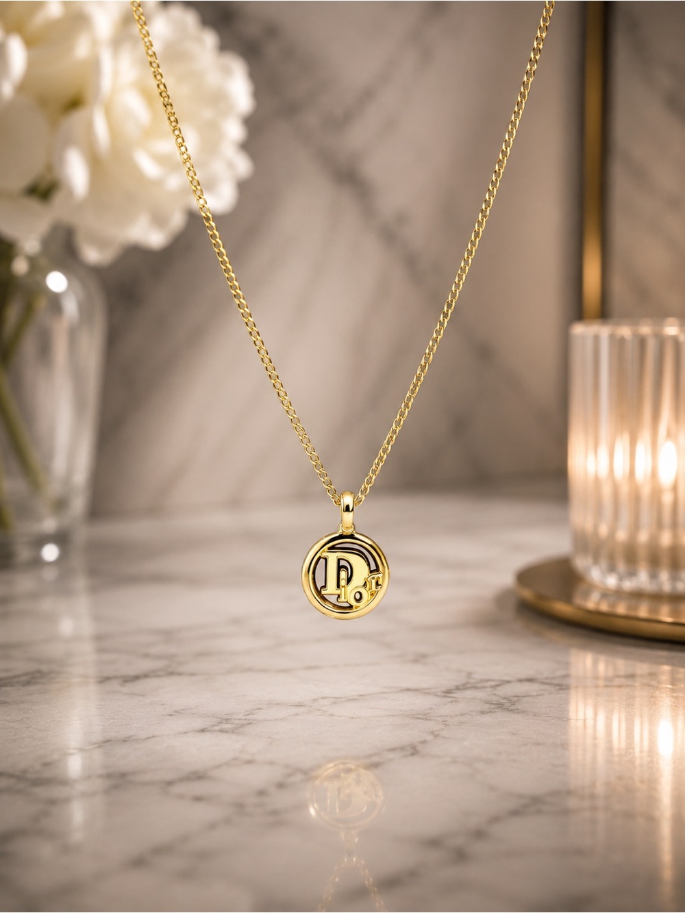 Christian Dior “Dior” Pendant Necklace | 18K Gold Plated | Full Inclusion
